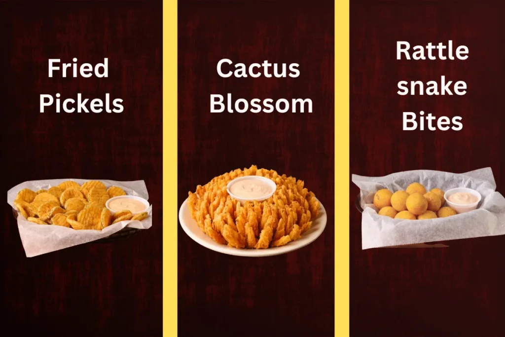 Texas Roadhouse appetizers including cactus blossom and fried pickles